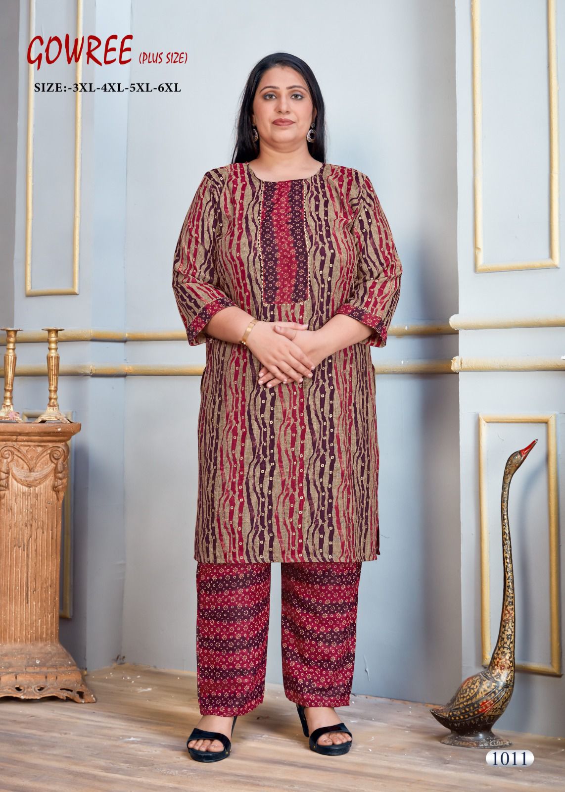 Gowree Printed Plus Size Kurti With Bottom Catalog